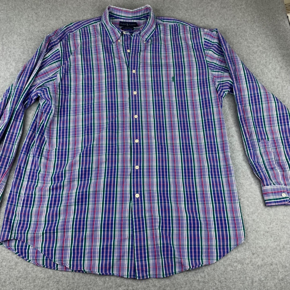 Ralph Lauren Button Down Shirt Mens XLT Blue Plaid Blake Long Sleeve Cotton